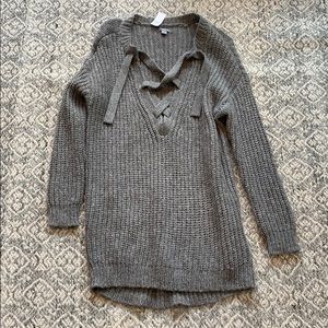 Super soft, long gray sweater